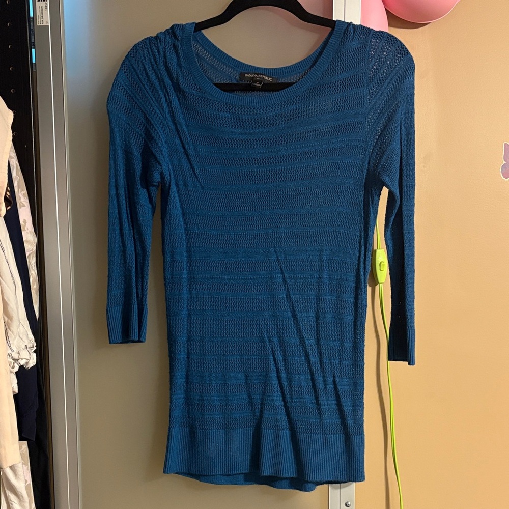 Banana Republic Blue Women's Knit Top with open details